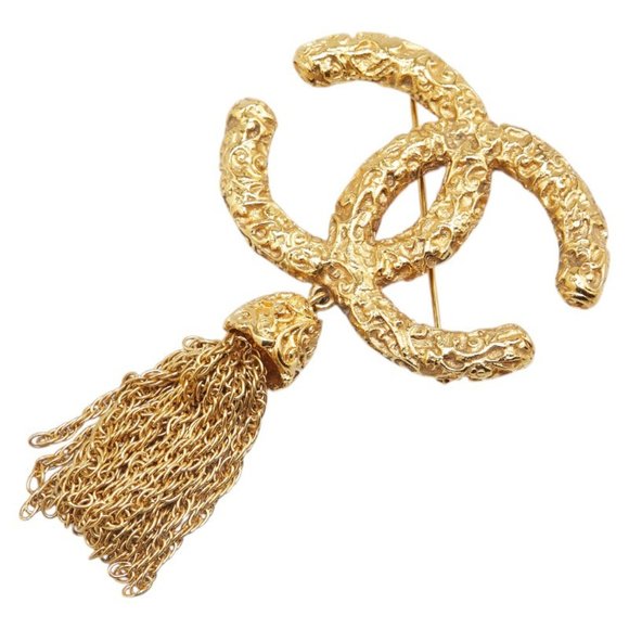 CHANEL Vintage Gold Logo Brooch - Picture 1 of 4